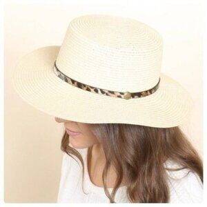 PANAMA BRIM HAT WITH LEOPARD STRAP-NEW